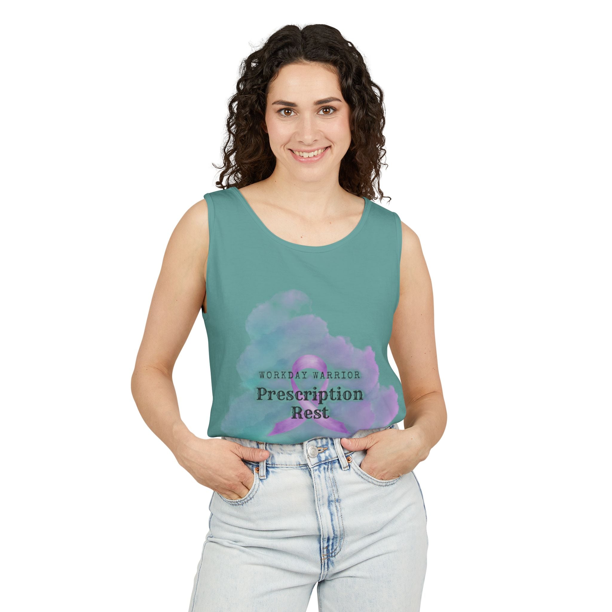 Invisible Illness Awareness Tank Top — Prescription: Rest (Purple Ribbon)