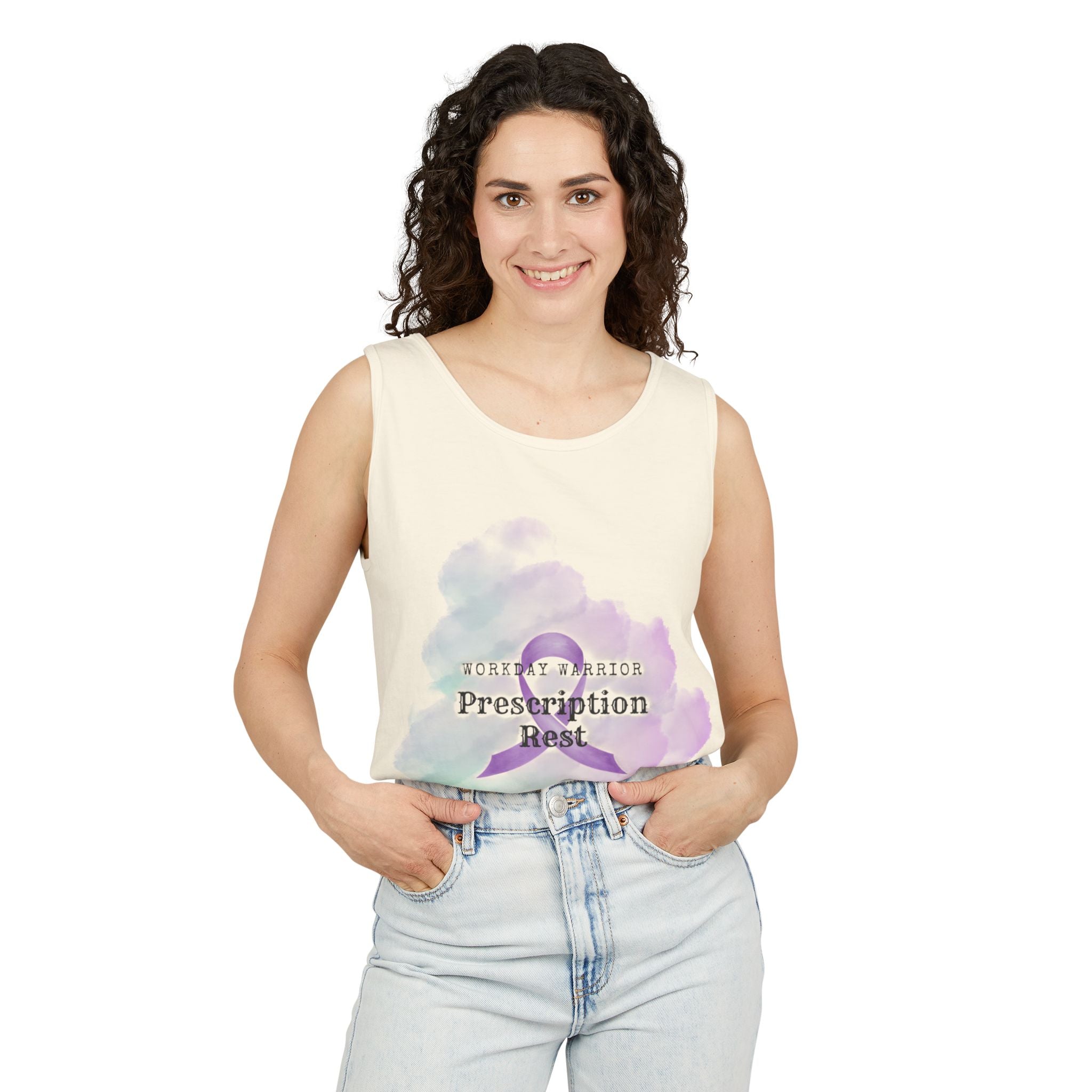 Invisible Illness Awareness Tank Top — Prescription: Rest (Purple Ribbon)