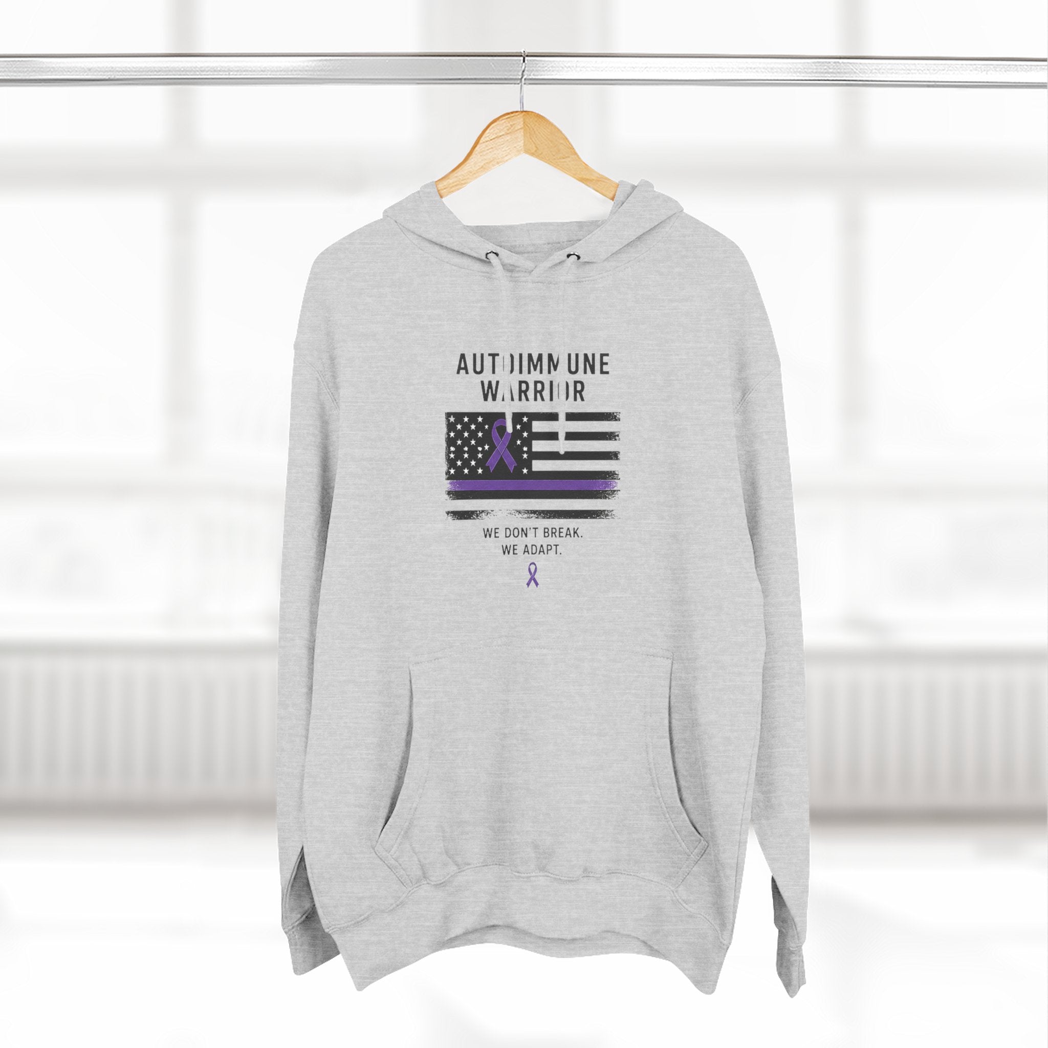 Autoimmune Warrior Hoodie — Purple Ribbon Flag Fleece Pullover