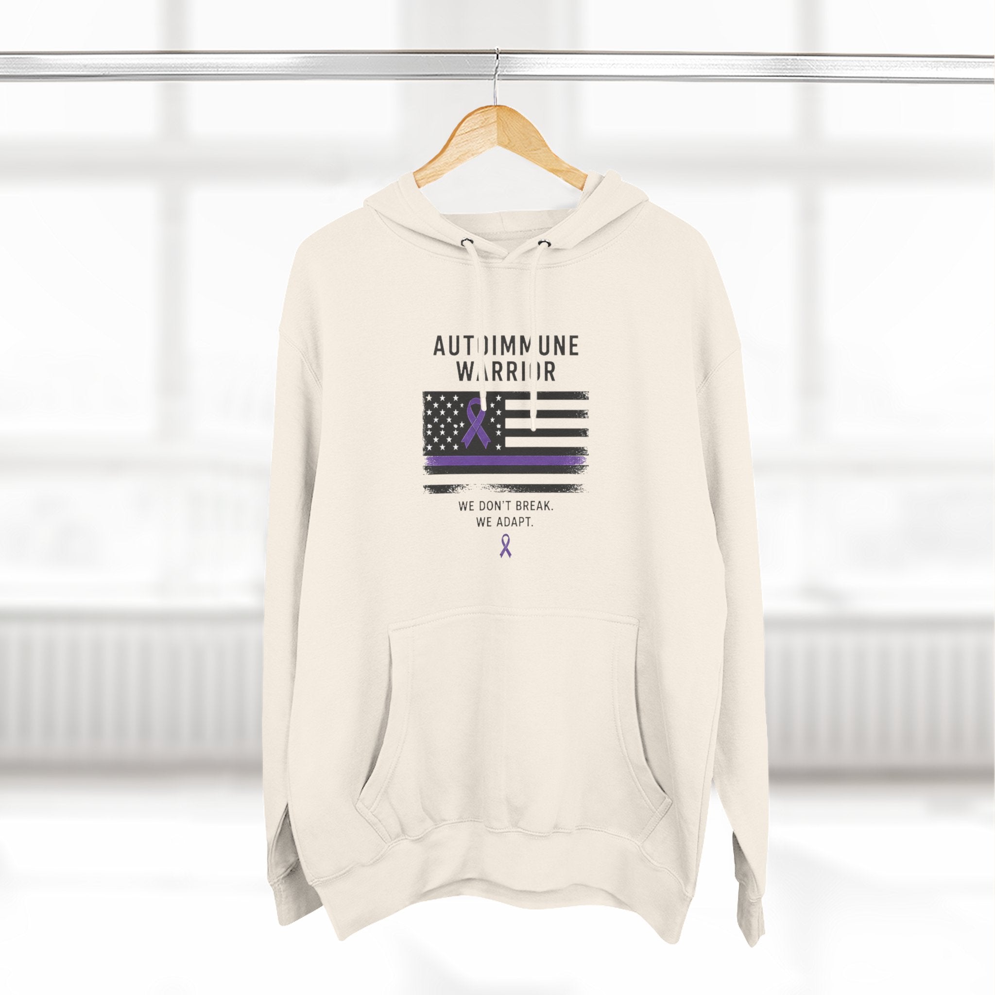 Autoimmune Warrior Hoodie — Purple Ribbon Flag Fleece Pullover