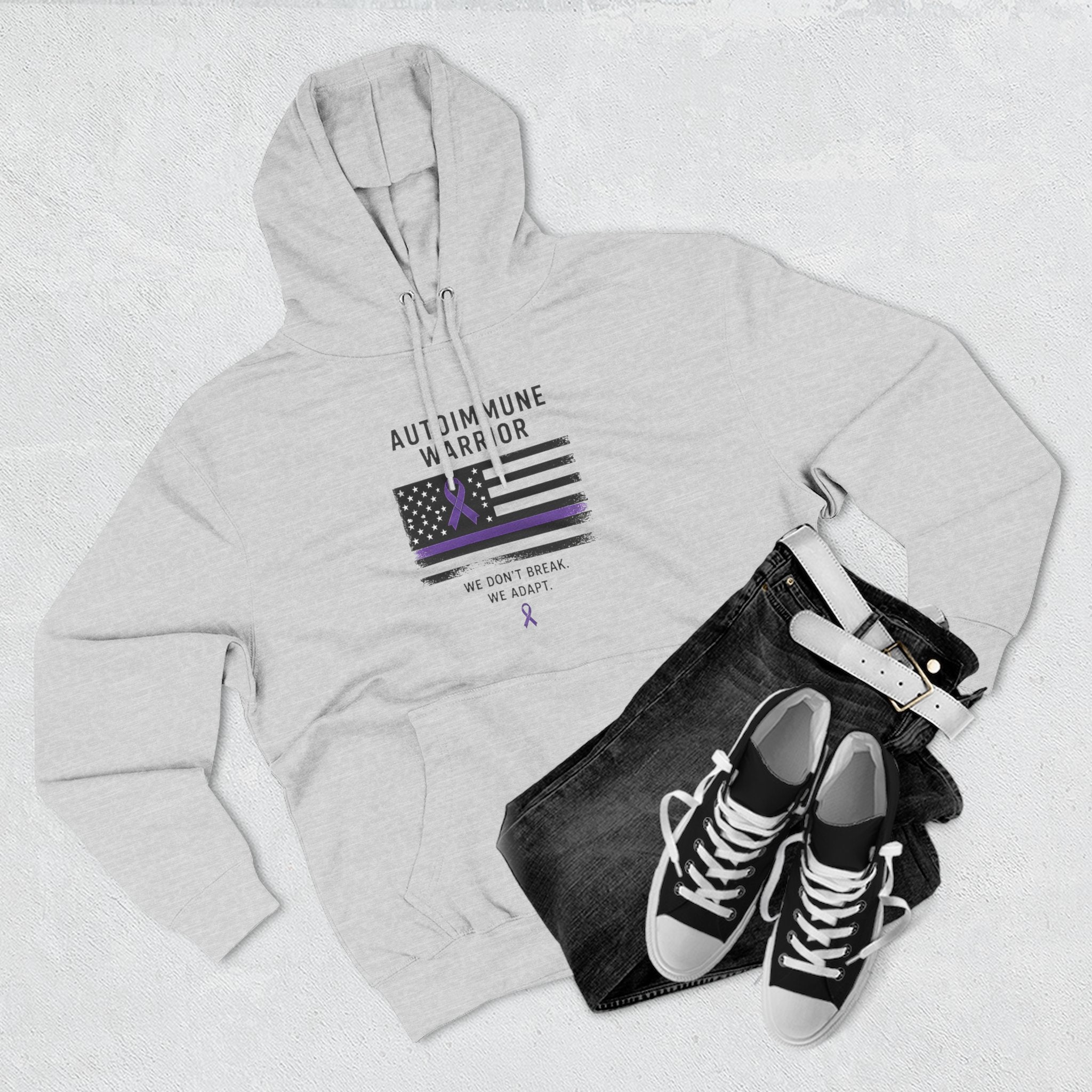 Autoimmune Warrior Hoodie — Purple Ribbon Flag Fleece Pullover