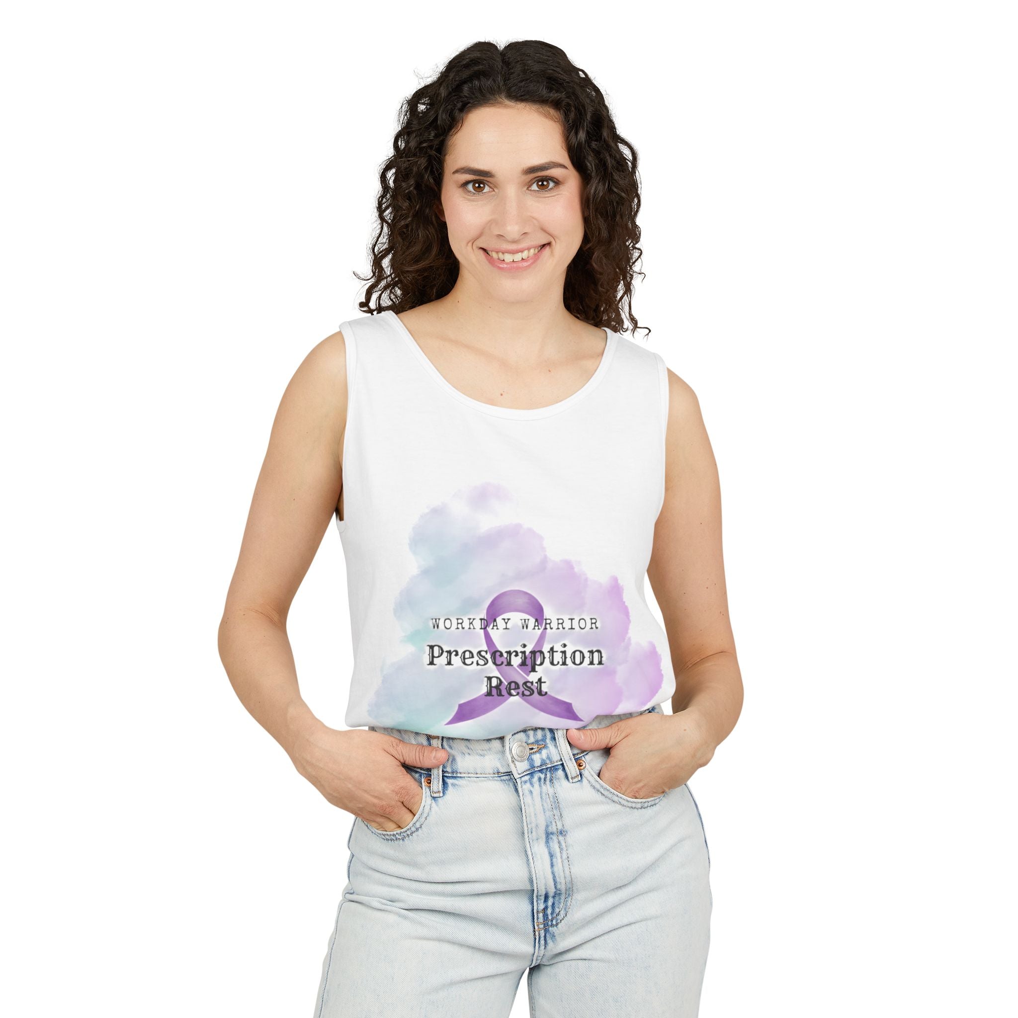 Invisible Illness Awareness Tank Top — Prescription: Rest (Purple Ribbon)
