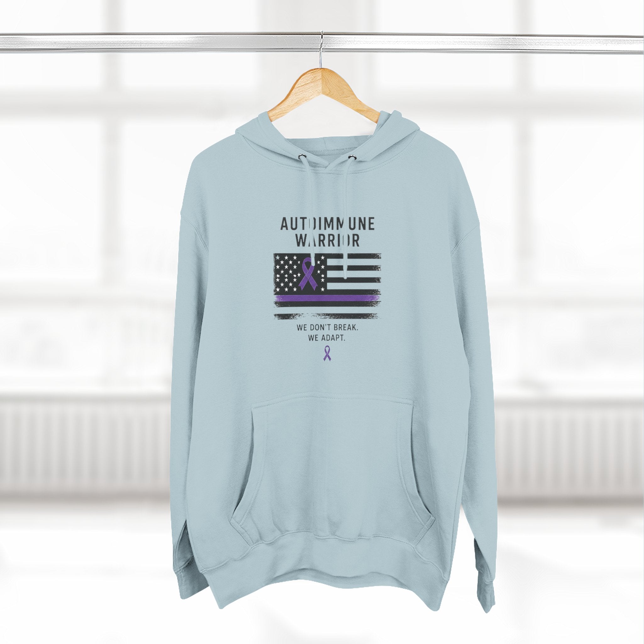 Autoimmune Warrior Hoodie — Purple Ribbon Flag Fleece Pullover