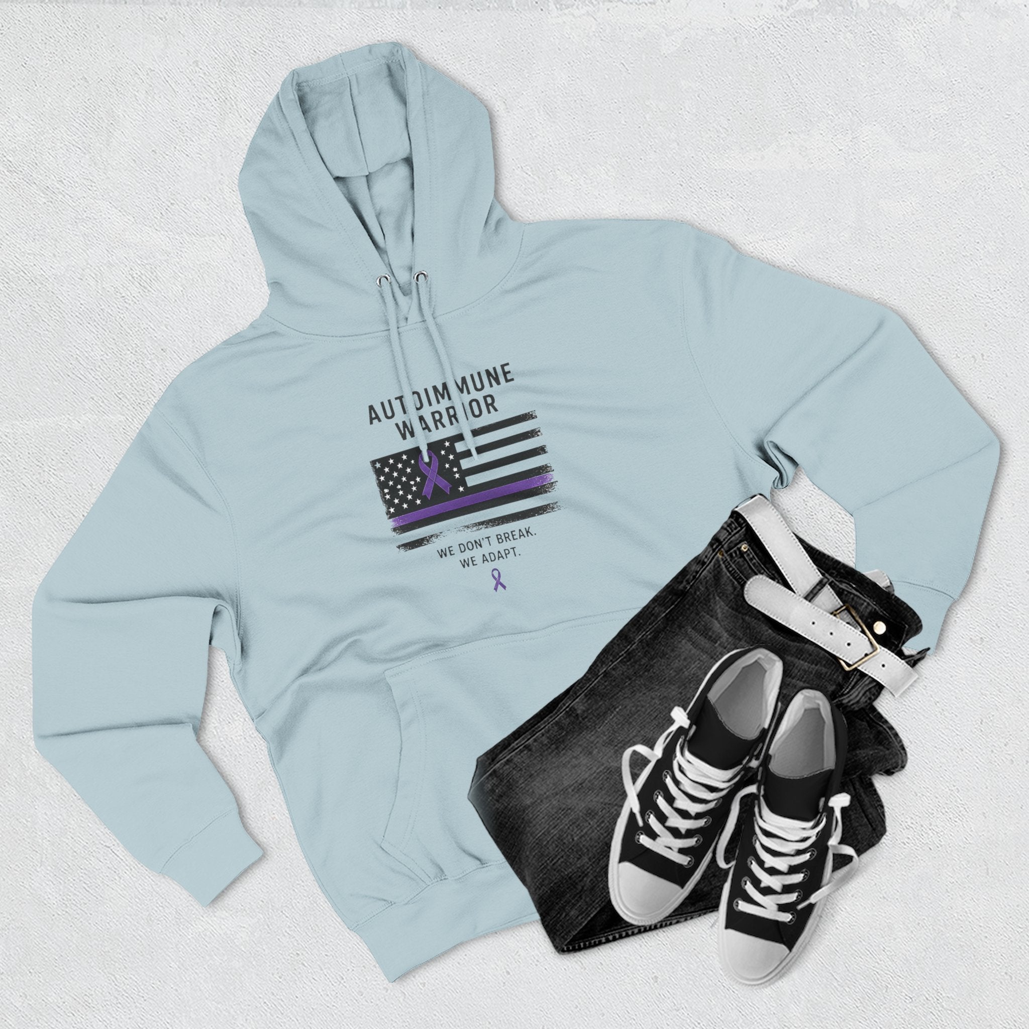 Autoimmune Warrior Hoodie — Purple Ribbon Flag Fleece Pullover