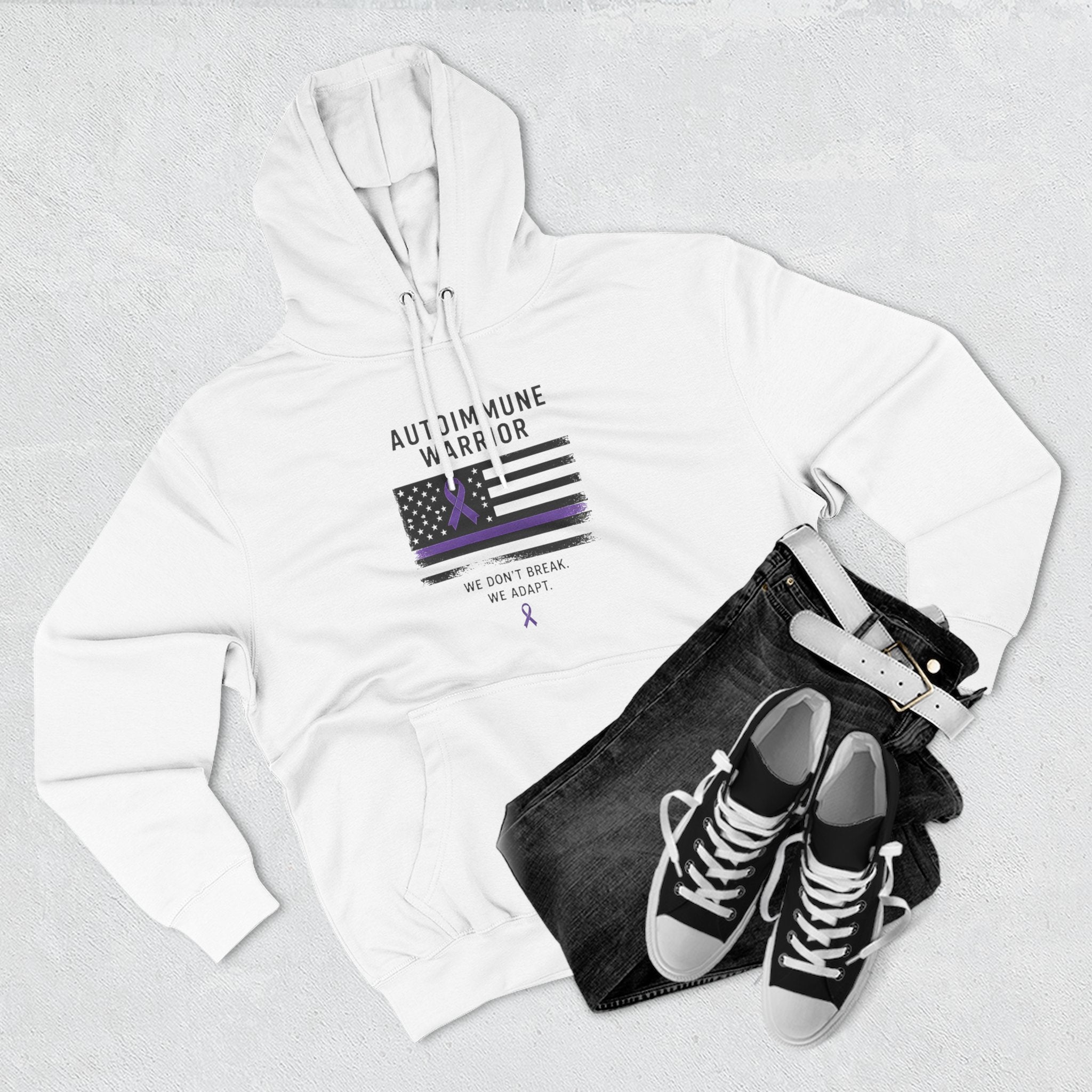 Autoimmune Warrior Hoodie — Purple Ribbon Flag Fleece Pullover