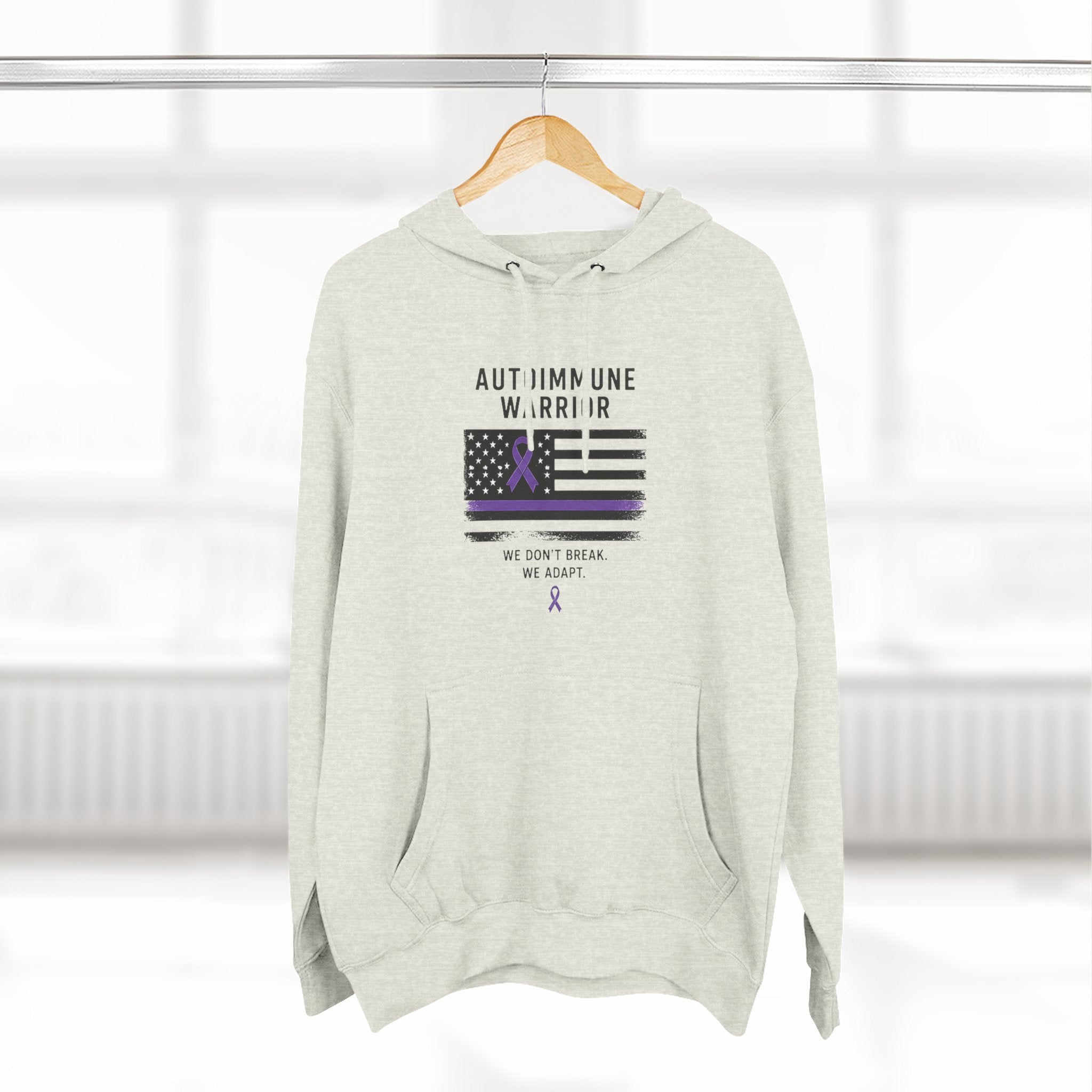 Autoimmune Warrior Hoodie — Purple Ribbon Flag Fleece Pullover