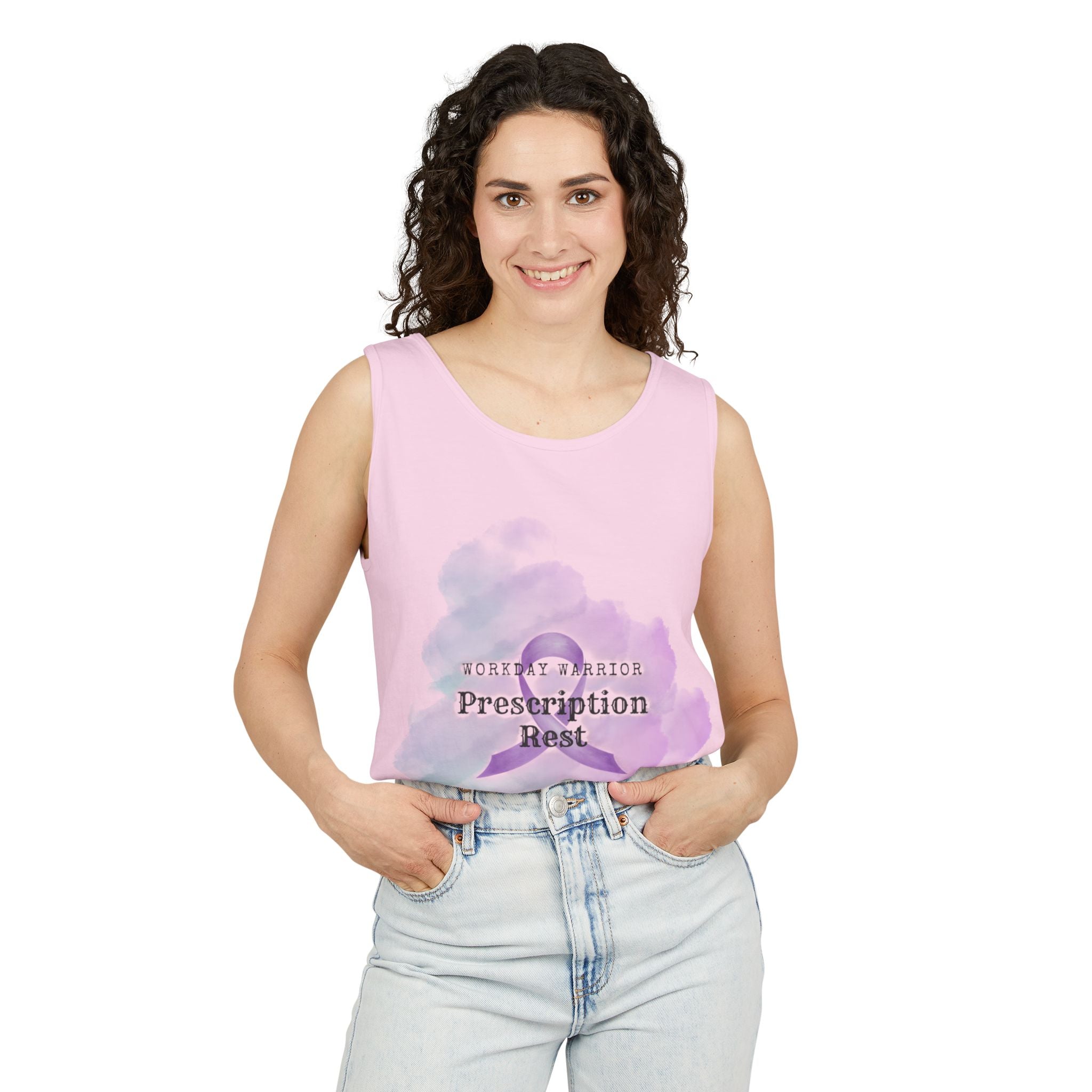 Invisible Illness Awareness Tank Top — Prescription: Rest (Purple Ribbon)