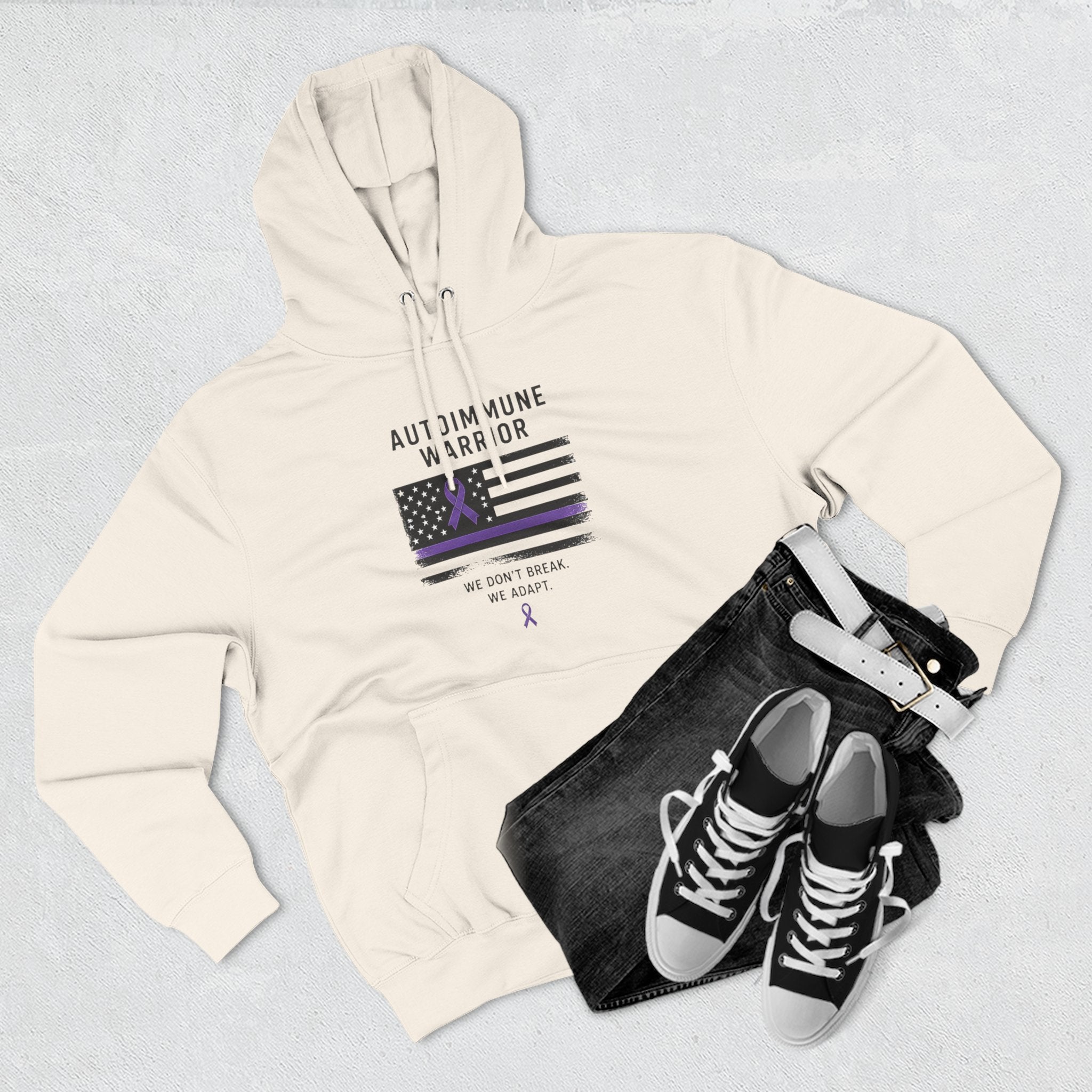 Autoimmune Warrior Hoodie — Purple Ribbon Flag Fleece Pullover