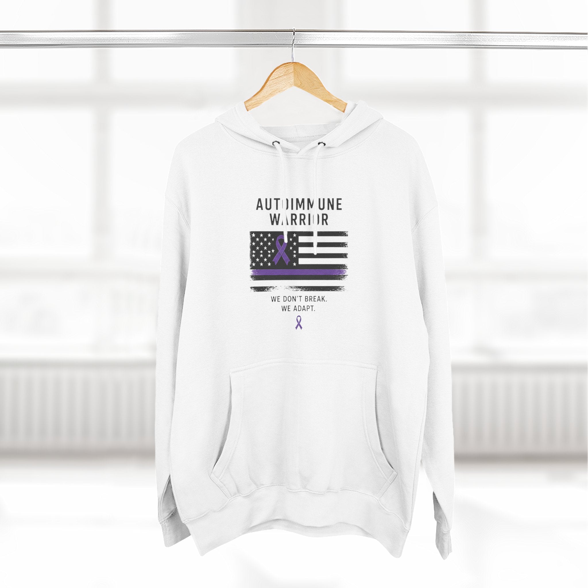 Autoimmune Warrior Hoodie — Purple Ribbon Flag Fleece Pullover