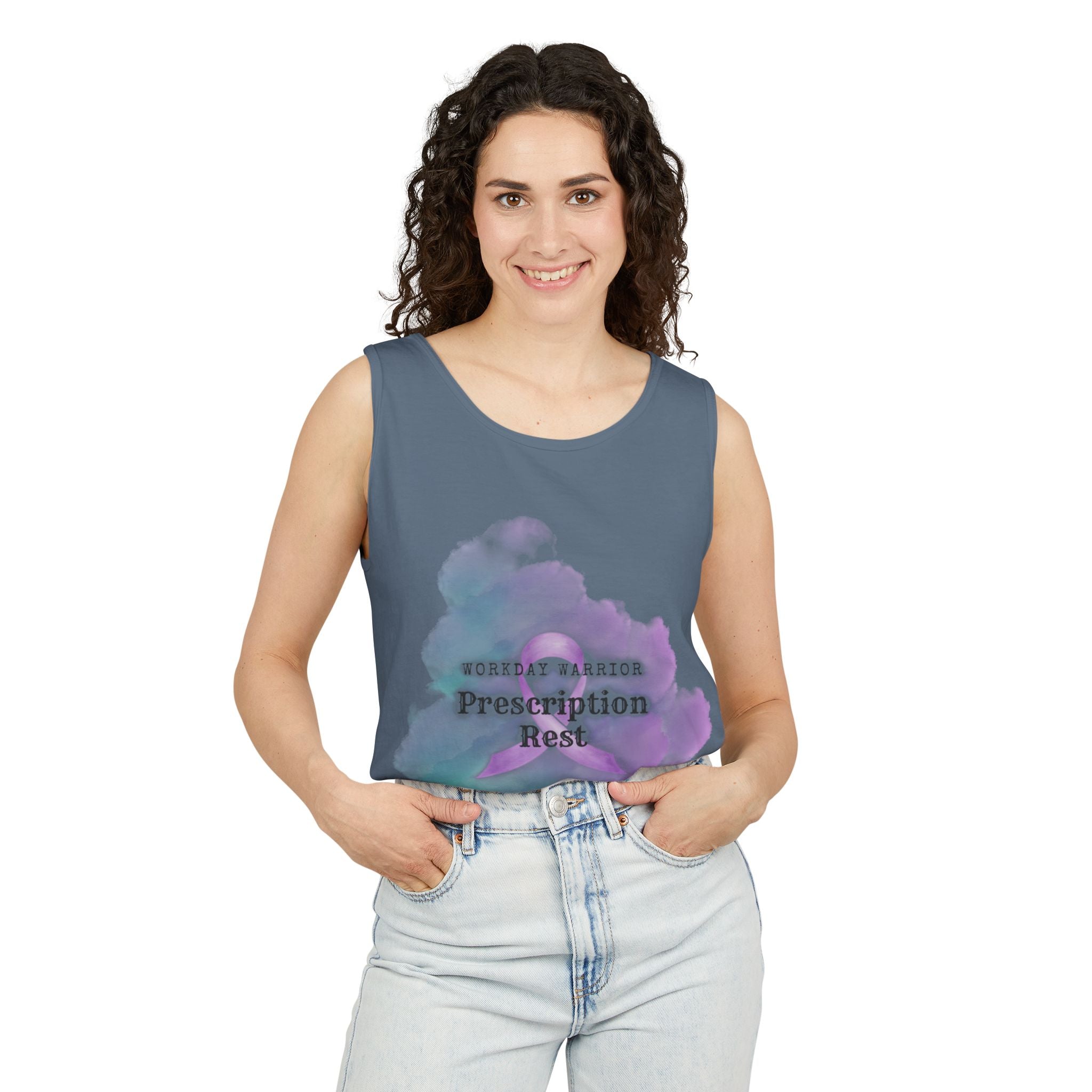 Invisible Illness Awareness Tank Top — Prescription: Rest (Purple Ribbon)