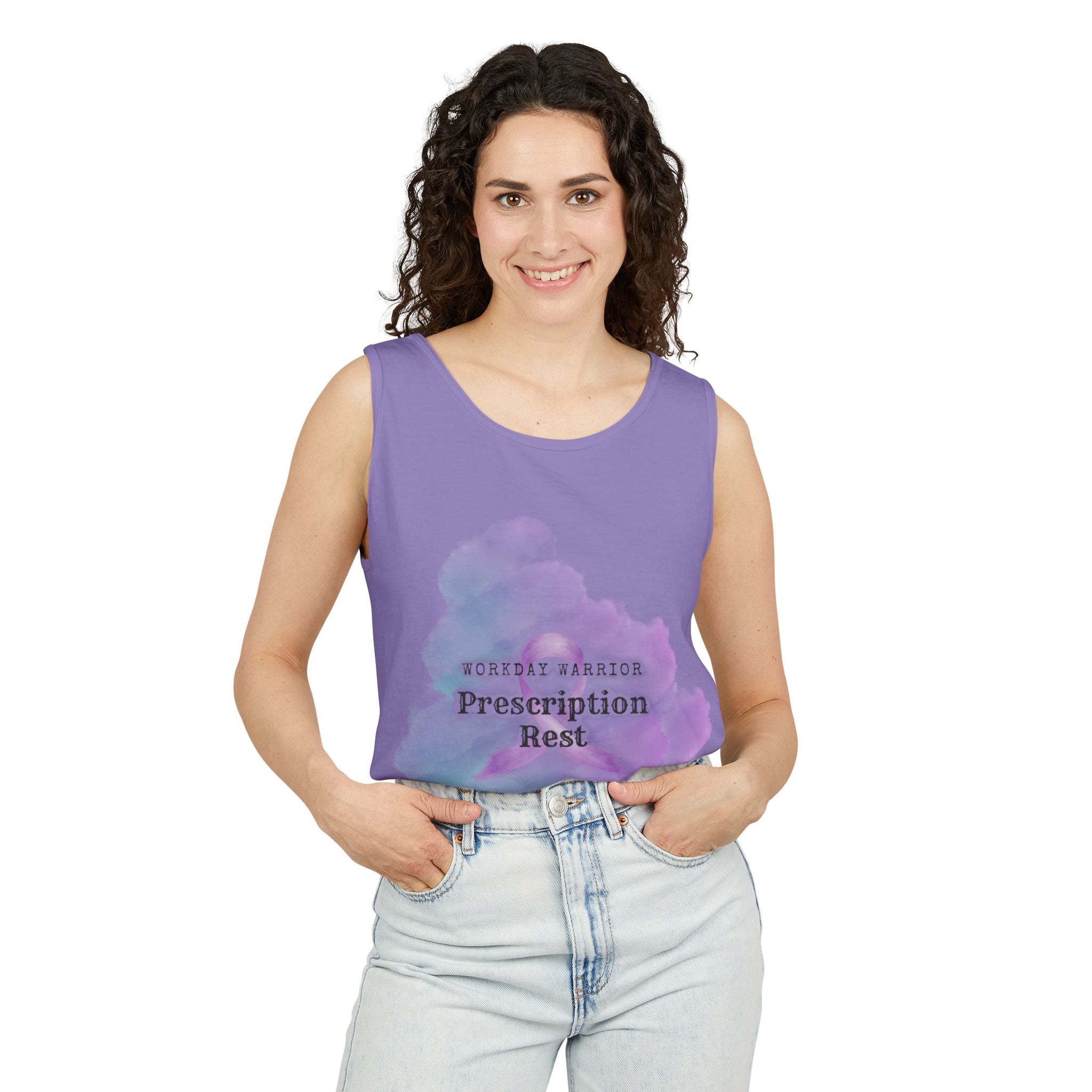 Invisible Illness Awareness Tank Top — Prescription: Rest (Purple Ribbon)