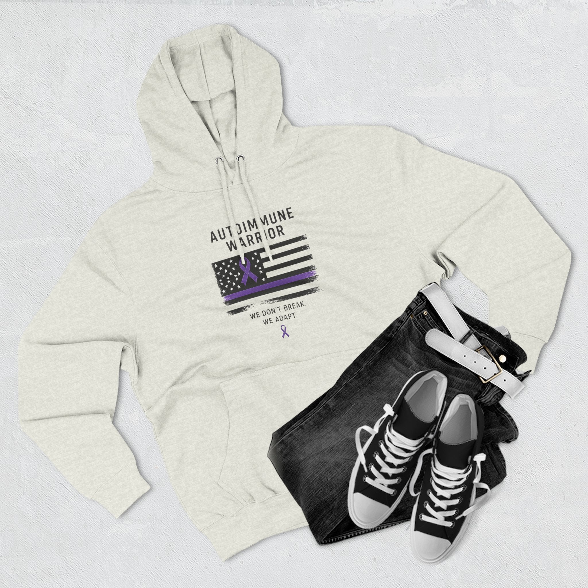 Autoimmune Warrior Hoodie — Purple Ribbon Flag Fleece Pullover